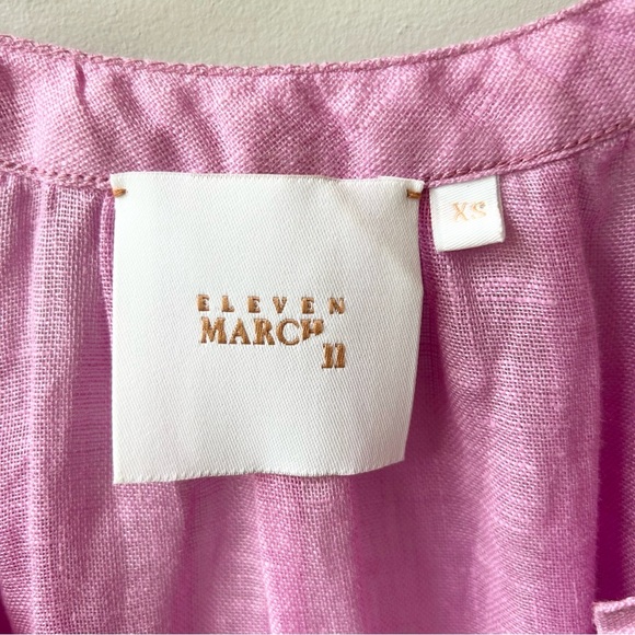 ELEVEN March 11 Pink Linen Embroidered drop waist tassel Tunic Dress - Picture 3 of 12